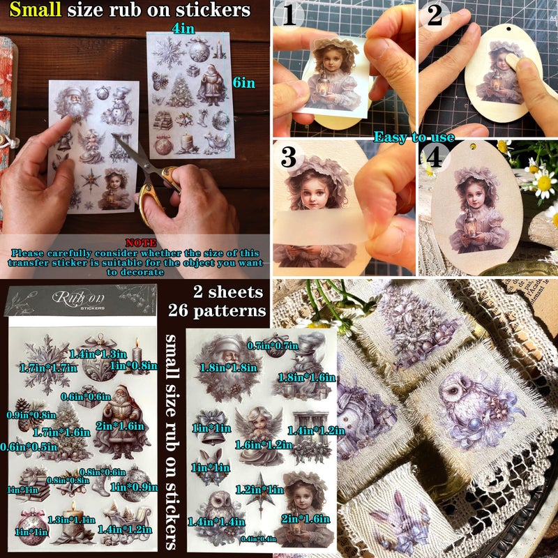 Cataireen Rub On Transfers Stickers 2 Sheets For Crafts Cloth Glass Acrylic Wood Furniture Small Vintage Junk Journal Supplies Scrapbooking Items Christmas Thanksgiving (Silvery Christmas) - Image 3